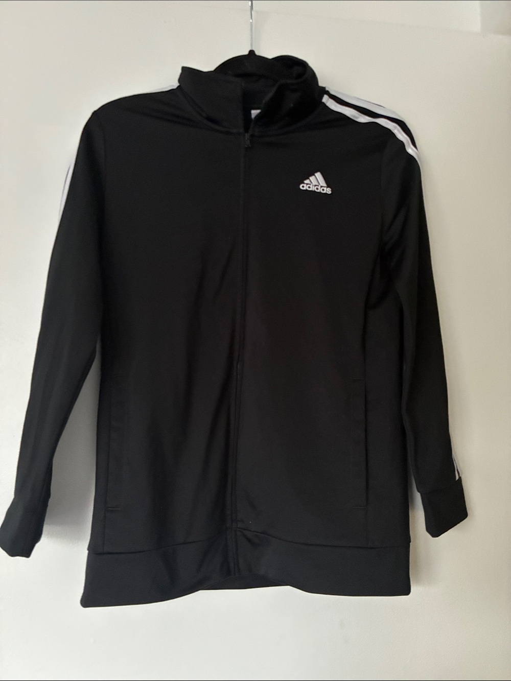 adidas Black Track Jacket with White Stripes and Logo